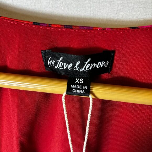 For Love & Lemons NWT Davina Pink Red Floral Plunge Tie Front LS Top Size XS - Picture 5 of 15